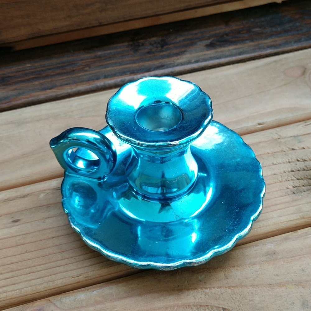 Vtg metallic mermaid blue taper holder